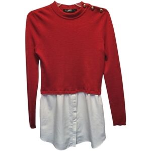 Vintage Lauren Ralph Lauren Red and White Long Sleeve Cropped Top - Size S